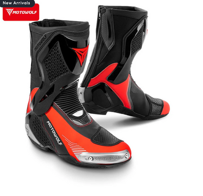 MOTOWOLF BO1 Racing Motorcycle Riding Boots For Unisex - BLACK RED