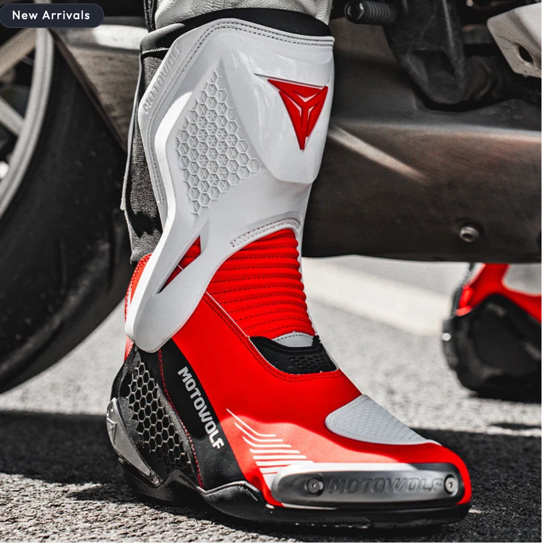 MOTOWOLF BO1 Racing Motorcycle Riding Boots For Unisex - WHITE  RED
