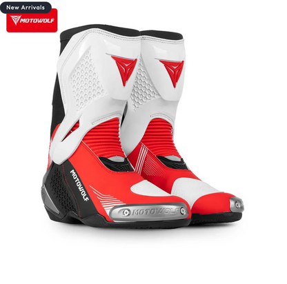 MOTOWOLF BO1 Racing Motorcycle Riding Boots For Unisex - WHITE  RED