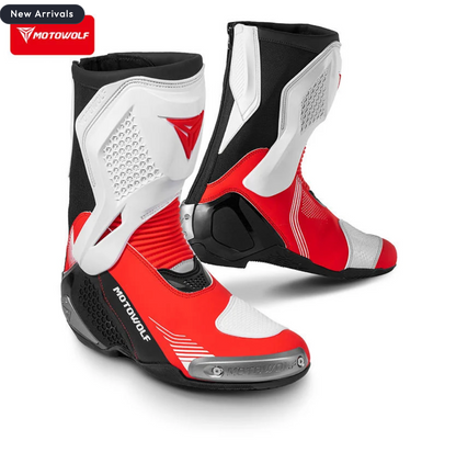 MOTOWOLF BO1 Racing Motorcycle Riding Boots For Unisex - WHITE  RED
