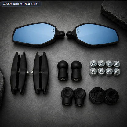 SPiKi (NOMAD SERIES) Adventure 4.0 Motorcycle Mirrors | Dino-Lock Adjustment | 360° Rotatable Universal Side Mirrors For Road & Off-Road Riding (UPGRADED)