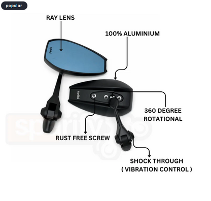 SPIKI Napoleon Ray Mirrors (Pair) | Anti-Glare Oval Mirrors With Short Stem | Anti-Shock | Universal Fit For Motorcycles & Scooters