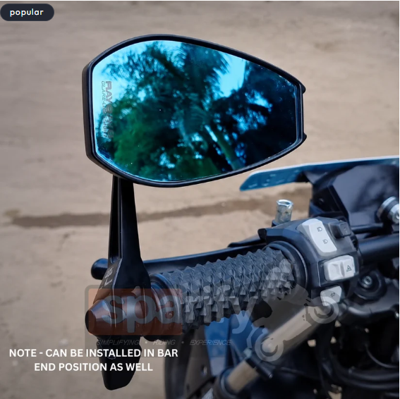 SPIKI Napoleon Ray Mirrors (Pair) | Anti-Glare Oval Mirrors With Short Stem | Anti-Shock | Universal Fit For Motorcycles & Scooters