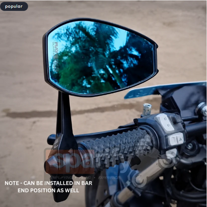 SPIKI Napoleon Ray Mirrors (Pair) | Anti-Glare Oval Mirrors With Short Stem | Anti-Shock | Universal Fit For Motorcycles & Scooters