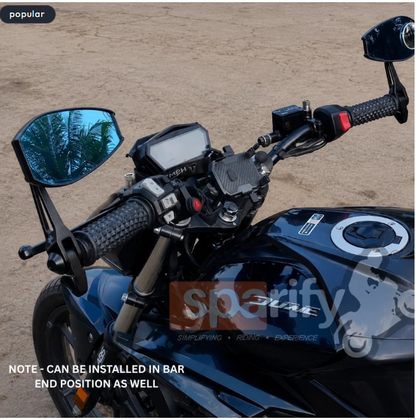 SPIKI Napoleon Ray Mirrors (Pair) | Anti-Glare Oval Mirrors With Short Stem | Anti-Shock | Universal Fit For Motorcycles & Scooters