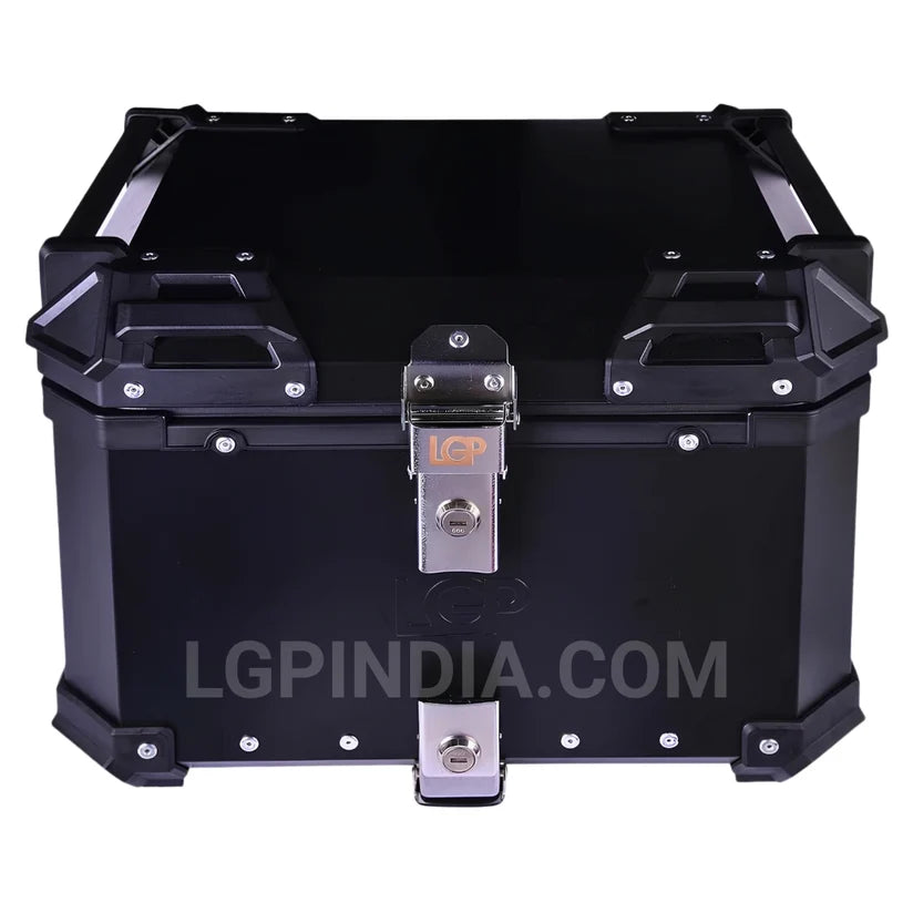 LGP - Top Box 45L  Aluminium Motorcycle Luggage Box -IPX5 Waterproof - Stainless Steel Lock-BLACK + FREE Mobile Holder & Backrest