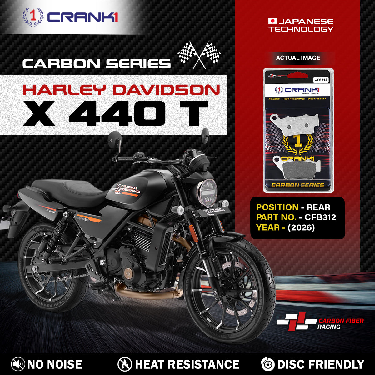 CARBON BREAKE PADS HARLEY DAVIDSON X 440 T -REAR-CFB312 -(2026)