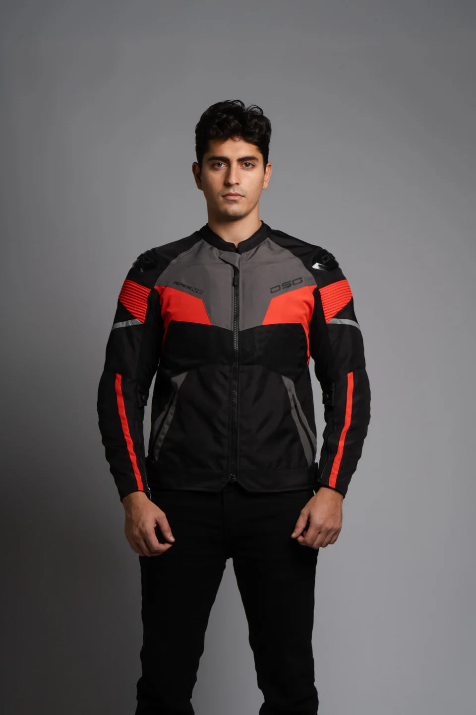DSG Apex V2 Riding Jacket - Black Grey Racing Red