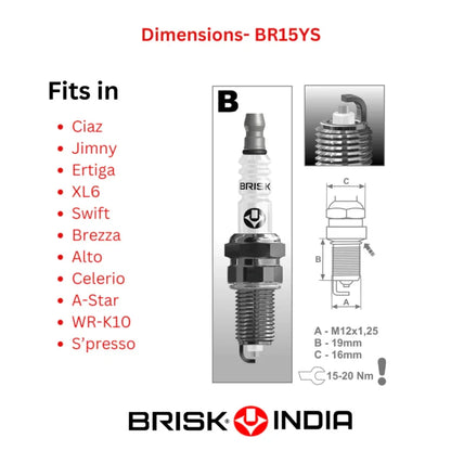 BRISK Silver Racing Spark Plug for Maruti Suzuki Alto K10 / Celerio / A-Star / Swift / Ciaz / Ertiga / XL6 / Brezza / Jimny & Toyota Urban Cruiser 1.5 – (BR15YS)