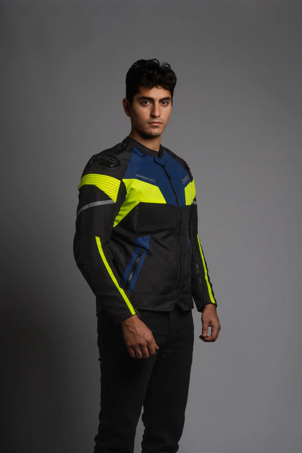 DSG Apex V2 Riding Jacket - Black Blue Yellow Fluo