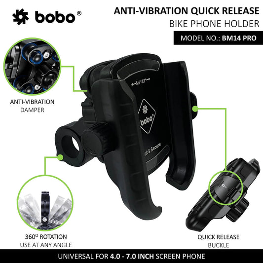 BOBO BM14 PRO X Quick Release with PRO X Vibration Controller Enhanced BM4 PRO Bike / Cycle Phone Holder Motorcycle Mobile Mount