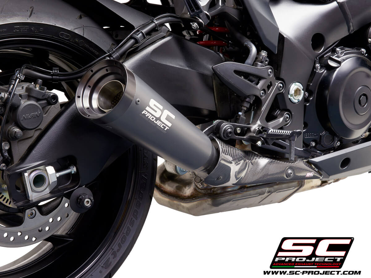 SC PROJECT METAL BLACK EXHAUST WITH ANODIZED FULL BLACK CNC ALUMINUM END CAP FOR SUZUKI KATANA