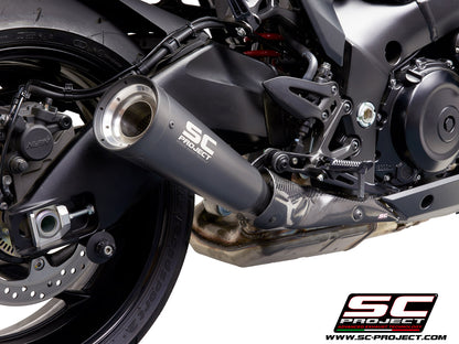 SC PROJECT METAL BLACK MUFFLER, STAINLESS STEEL, WITH BLACK & SILVER PAINTED CNC ALUMINUM END CAP FOR SUZUKI KATANA