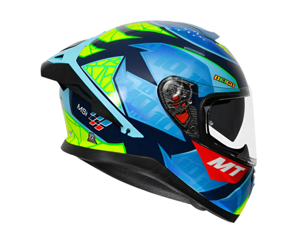 MT Thunder 3 SV Spoiler Diogo Moreira A7 Gloss Blue Yellow Helmet