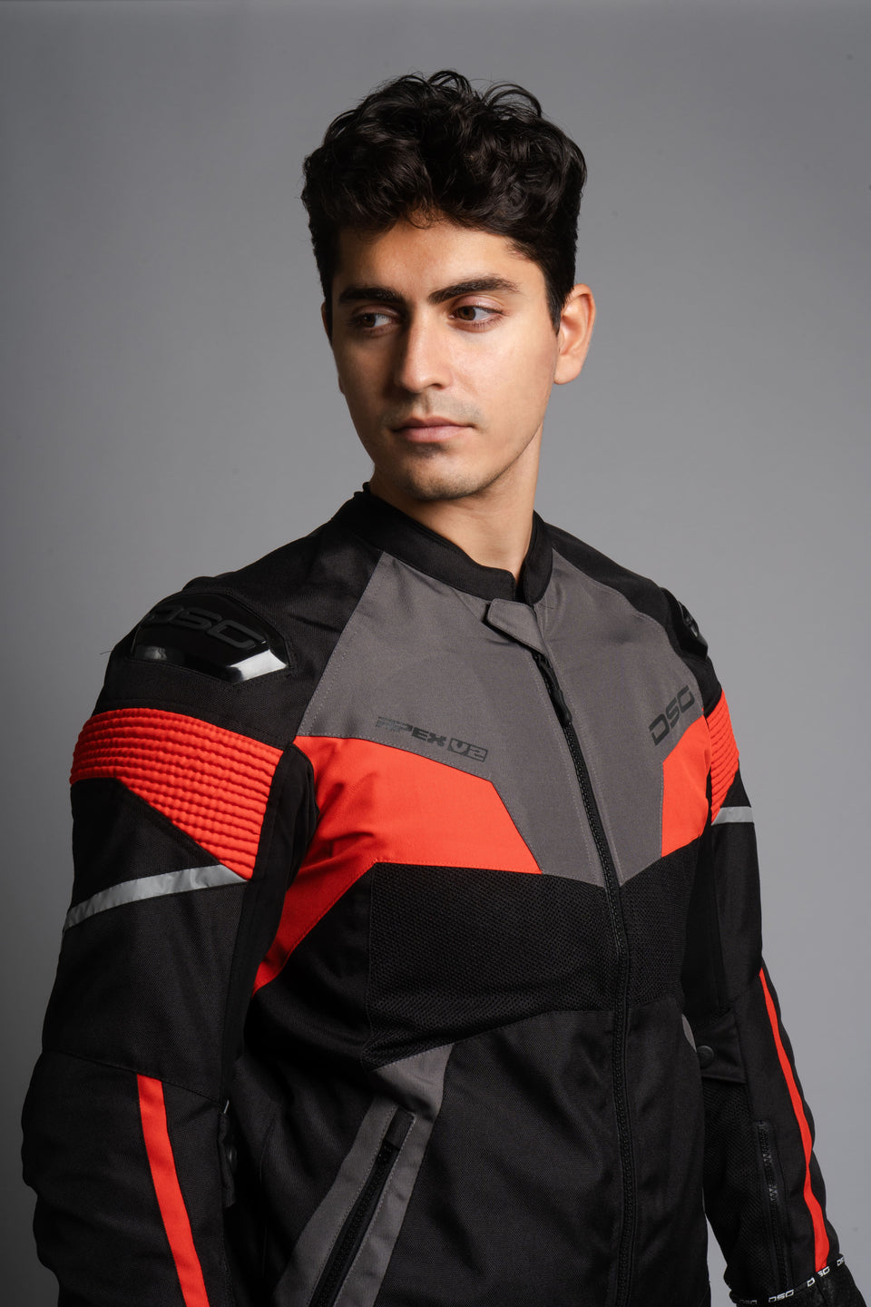 DSG Apex V2 Riding Jacket - Black Grey Racing Red