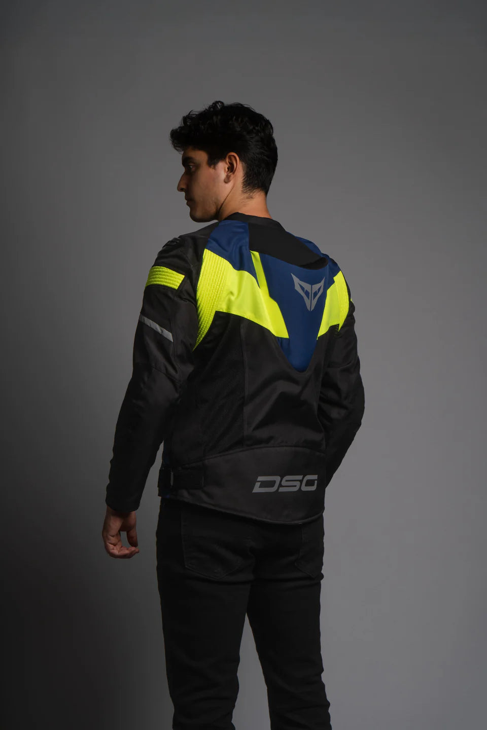 DSG Apex V2 Riding Jacket - Black Blue Yellow Fluo