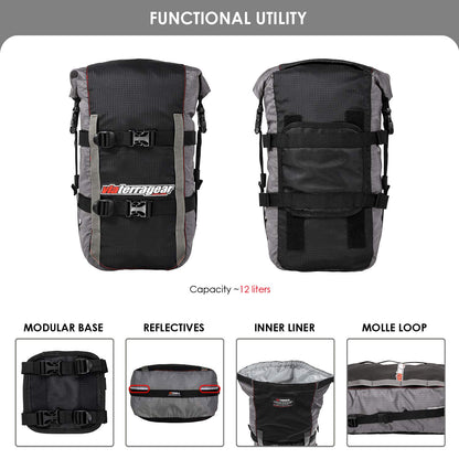 ViaTerra Polyester Pod 12L - Ultimate Waterproof Motorcycle Tail Bag, Perfect Motorcycle Gear for Men, Storage Solution for Saddlebags, Luggage & Accessories.(Grey)