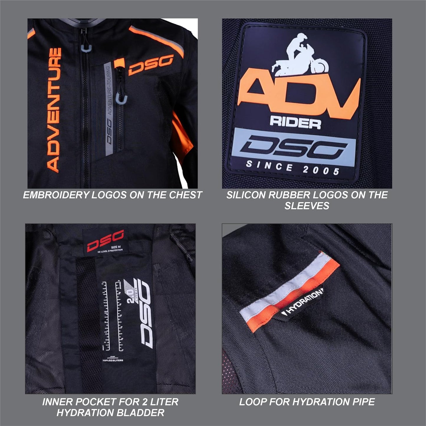DSG Adventure Riding Jacket - Black-Orange
