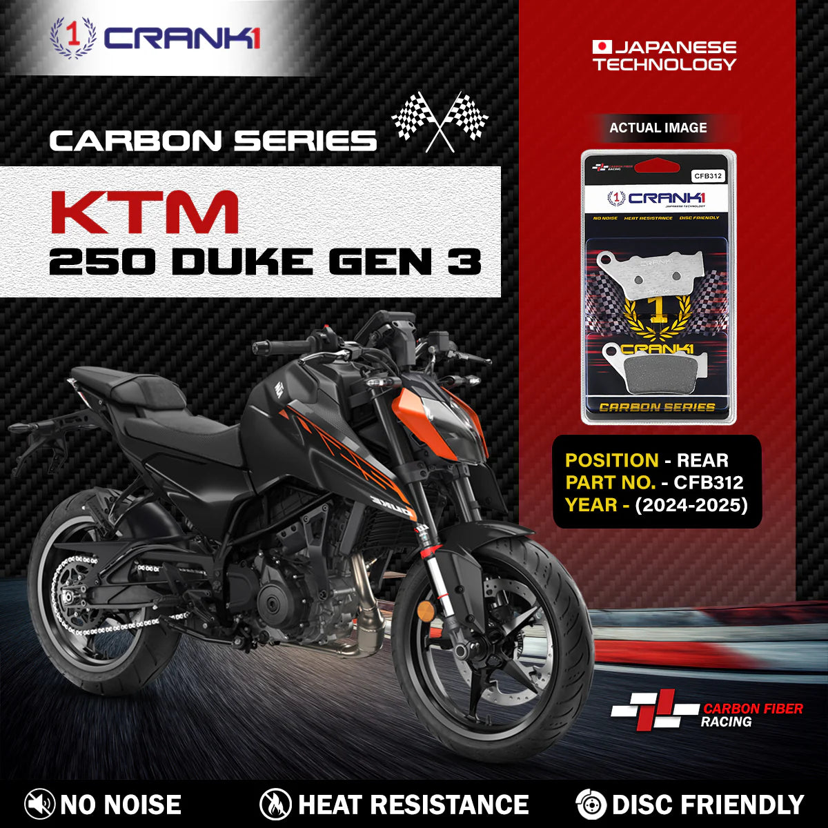 Carbon Brake Pads For KTM 250 Duke GEN3 (2024-2025) - Rear - CFB312 - 1 Set