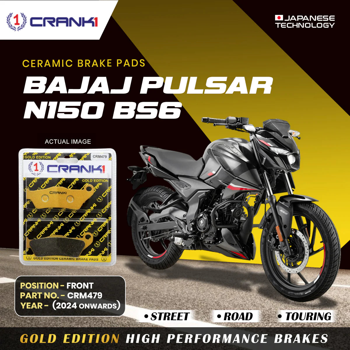 Ceramic Brake Pads For Bajaj Pulsar N160 (2022-2025) - Front - CRM479 - 1 Set