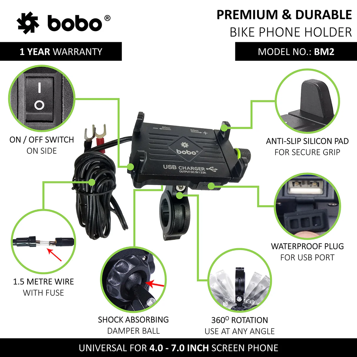 BOBO BM2 - Aluminium With 2.5A Charger