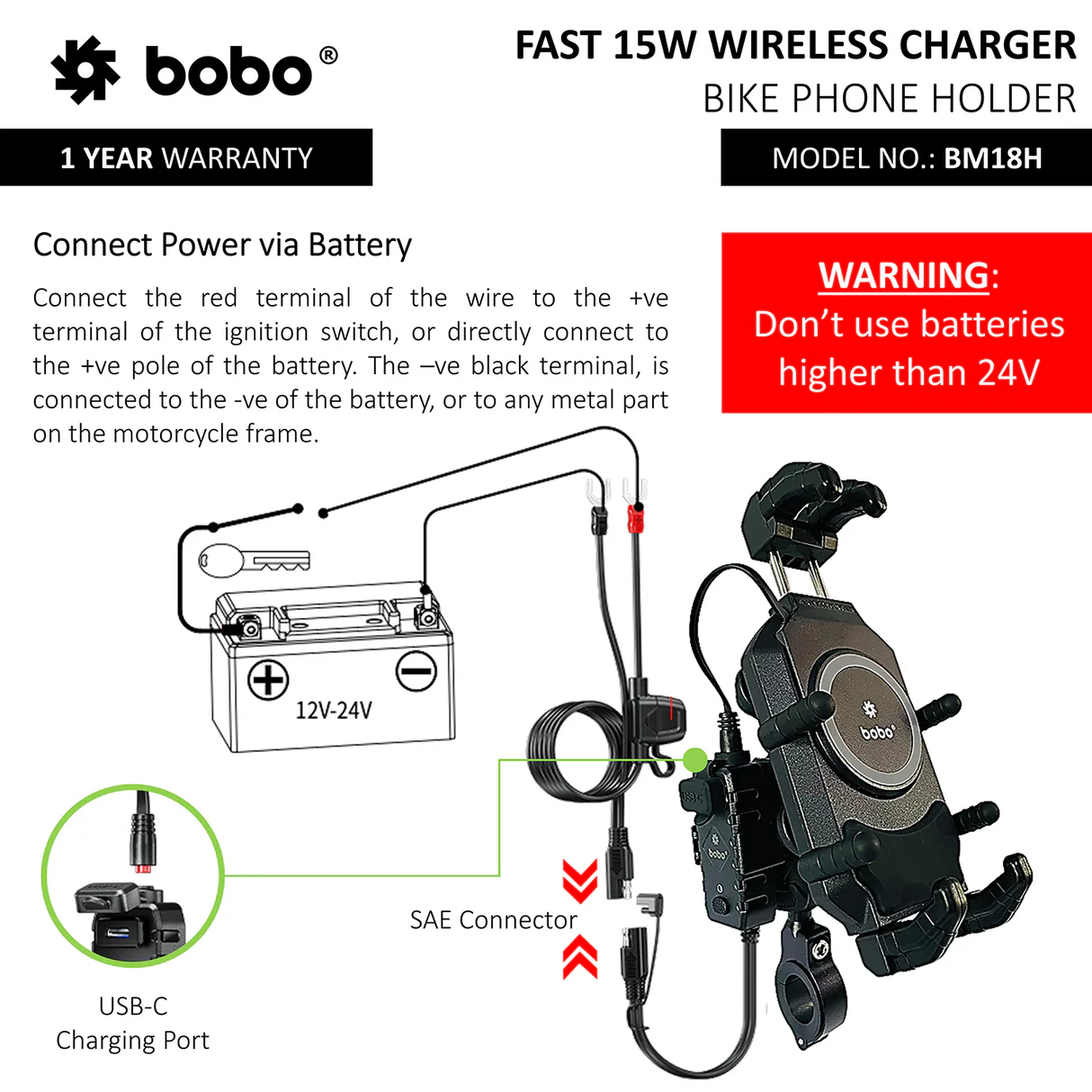 BOBO BM18H - Anti-Vibration (Wireless + USB-C Charger)