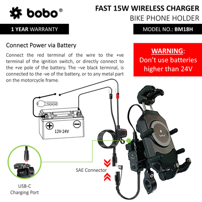 BOBO BM18H - Anti-Vibration (Wireless + USB-C Charger)