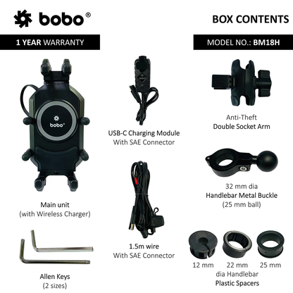 BOBO BM18H - Anti-Vibration (Wireless + USB-C Charger)