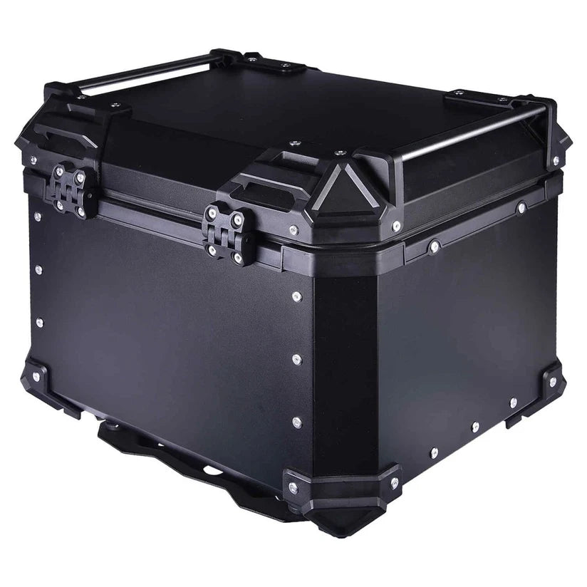 LGP - Top Box 45L  Aluminium Motorcycle Luggage Box -IPX5 Waterproof - Stainless Steel Lock-BLACK + FREE Mobile Holder & Backrest