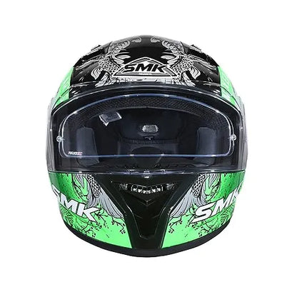 SMK Stellar Sports Samurai Gloss Black Grey Green (GLoss and Matt268) Helmet