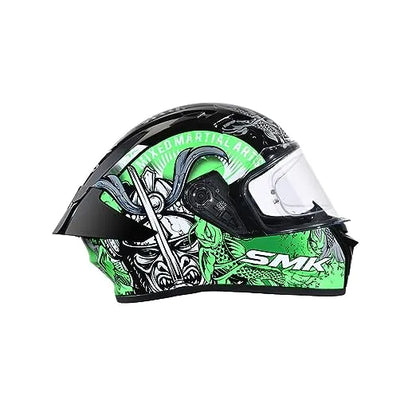 SMK Stellar Sports Samurai Gloss Black Grey Green (GLoss and Matt268) Helmet