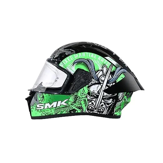 SMK Stellar Sports Samurai Gloss Black Grey Green (GLoss and Matt268) Helmet