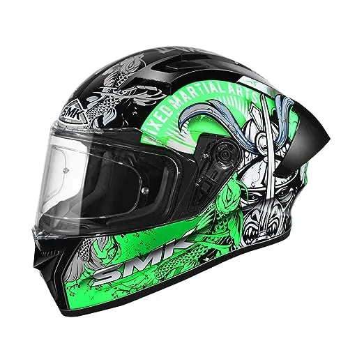 SMK Stellar Sports Samurai Gloss Black Grey Green (GLoss and Matt268) Helmet