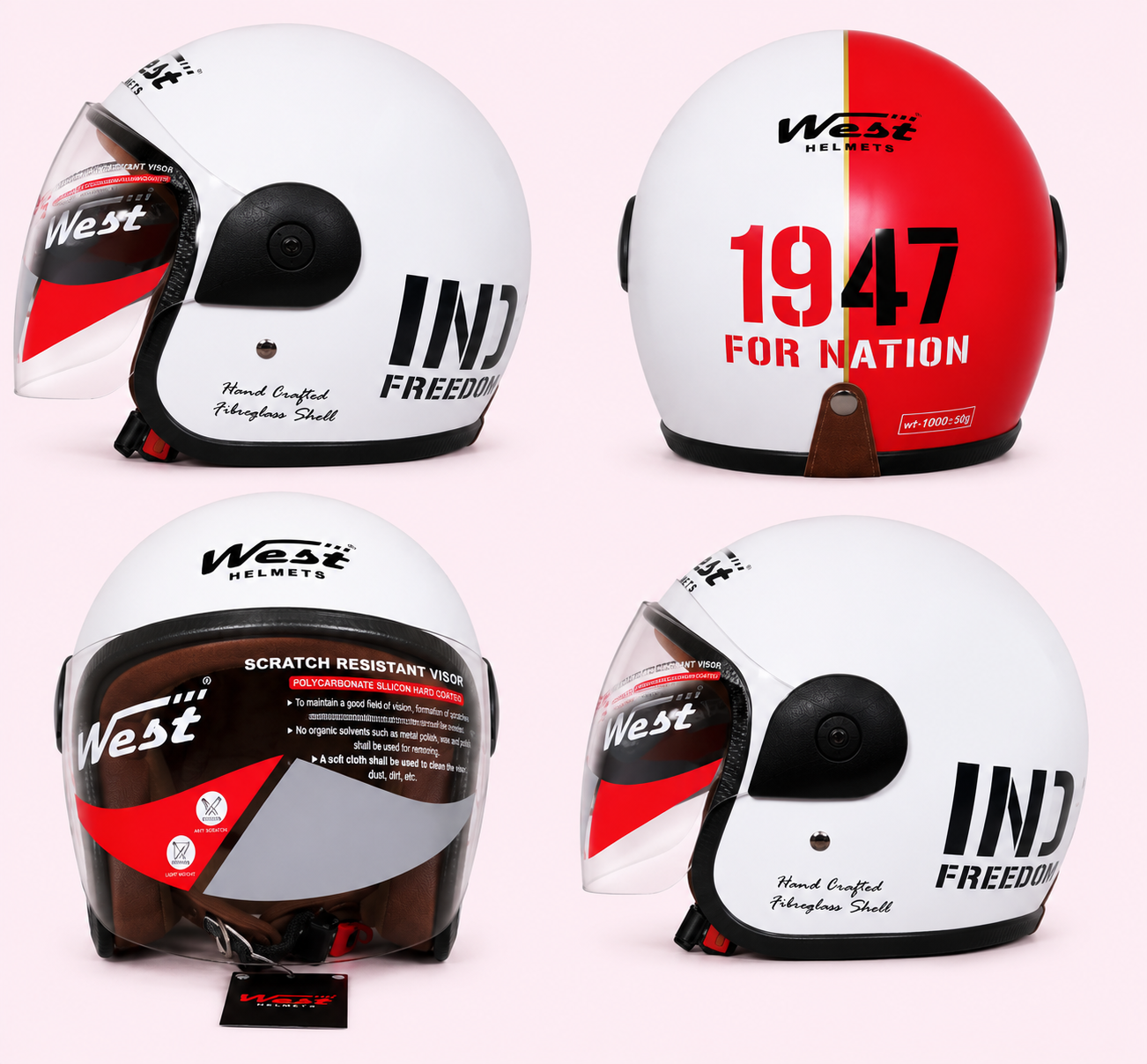 WEST HELMETS RAIDER RETRO 1947 WHITE RED GLOSS