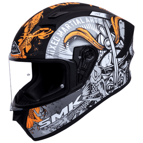 SMK Stellar Sports Samurai Matt Black Orange Grey (MA276) Helmet