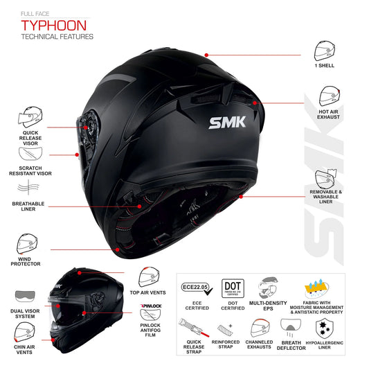 SMK Typhoon Style Matt Black Yellow Grey (MA247) Helmet